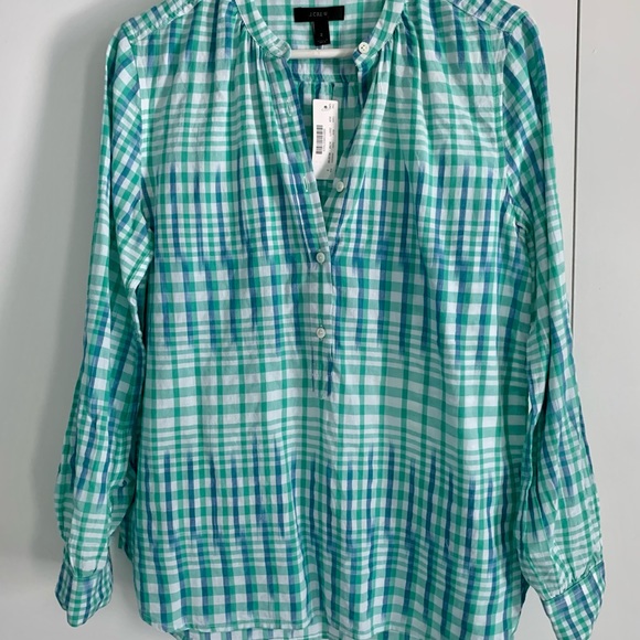 J Crew's Gingham Ikat Popover Shirt Size 2 (NWT) - Picture 4 of 7